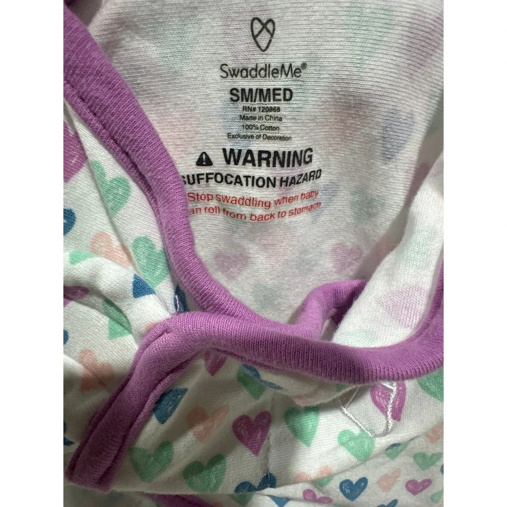 SwaddleMe Original Swaddle Girls 0-3M White Purple Heart Print EUC